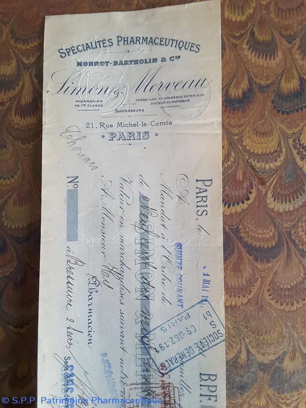 documents anciens lettre de change simon et merveau paris 1er mai 1917