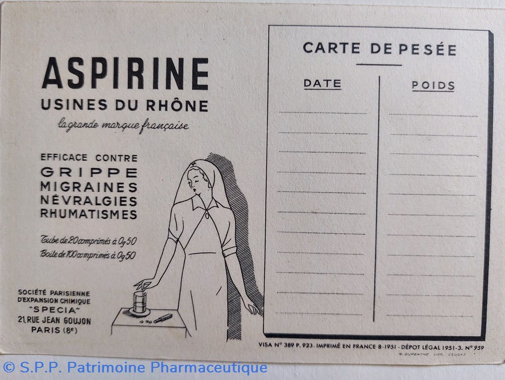 Carte de pesée Aspirine Usine du Rhône 2 objets publicitaires carte de pesee aspirine usine du rhone