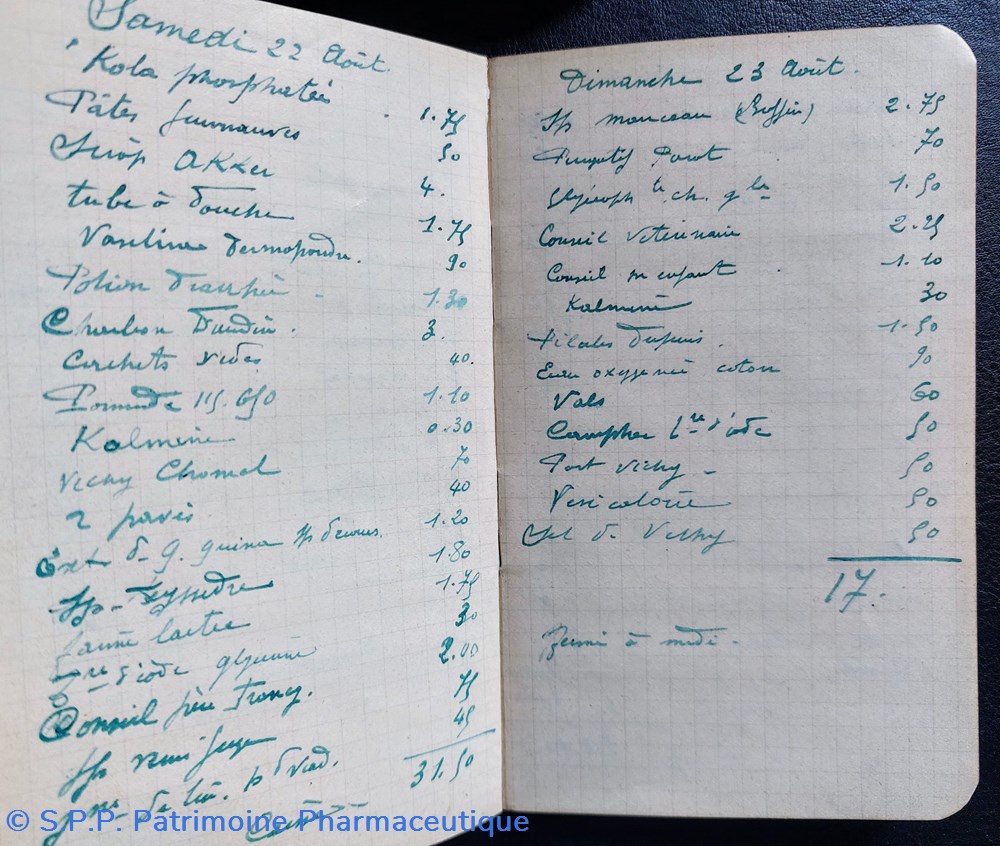 Carnet de CAISSE (Entrées et Sorties) d'une pharmacie en 1914 2 documents anciens carnet de caisse entrees et sorties une pharmacie en 1914