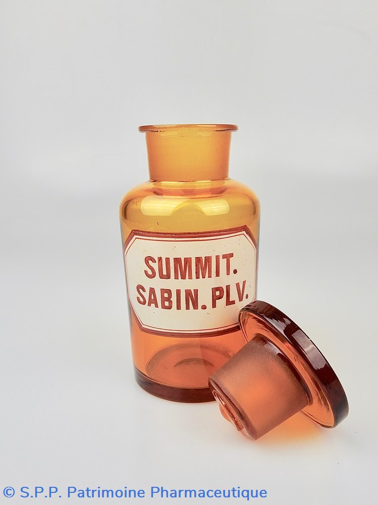 science flacon de pharmacie en verre ambre moyen modele a etiquette blanche et rouge