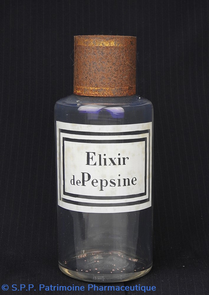 Flacon en verre petit modèle étiquette blanche Pharmacie RAVASSE science flacon en verre petit modele etiquette blanche pharmacie ravasse