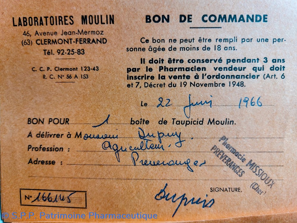 documents anciens taupicid moulin bons de commande 1966