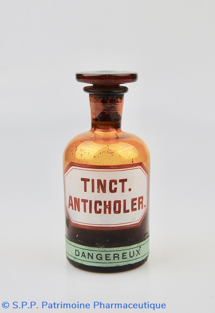 Flacon de pharmacie en verre ambré moyen modèle à étiquette blanche et rouge, forme bouteille science flacon de pharmacie en verre ambre moyen modele a etiquette blanche et rouge forme bouteille
