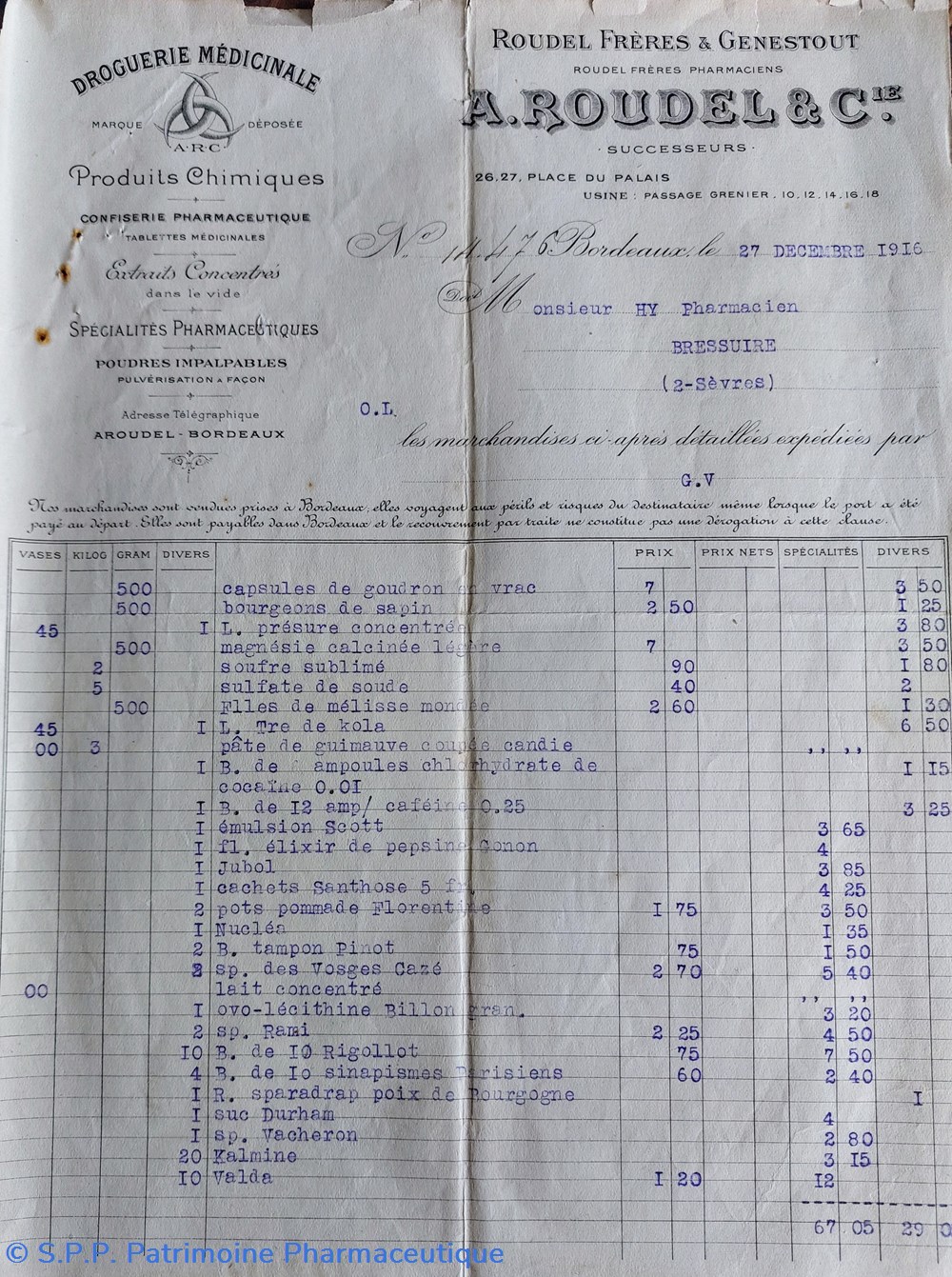 documents anciens facture a roudel 27 dec 1916