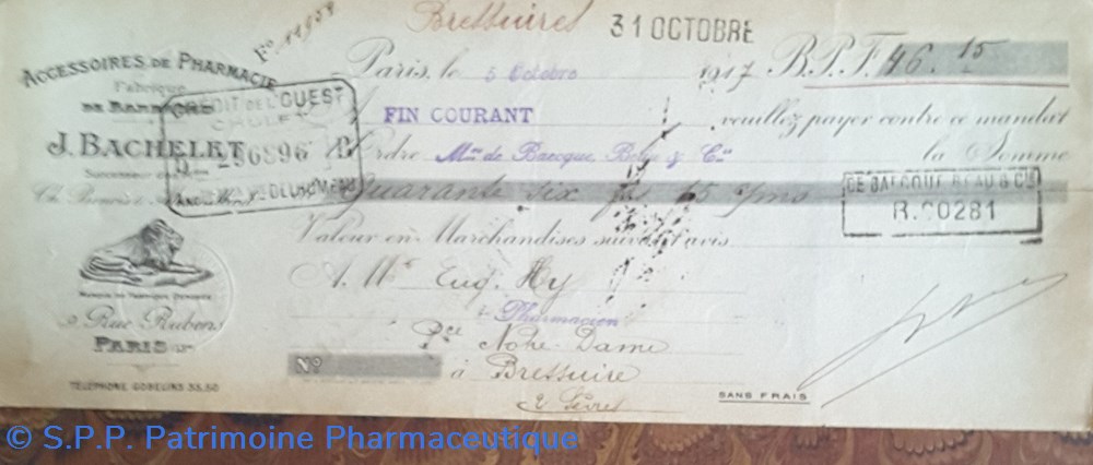 documents anciens lettre de change j bachelet paris 1917