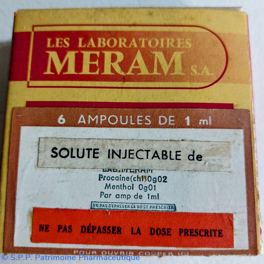 SOLUTÉ INJECTABLE de PROCAÏNE MÉRAM science pharmacie solute injectable de procaine meram