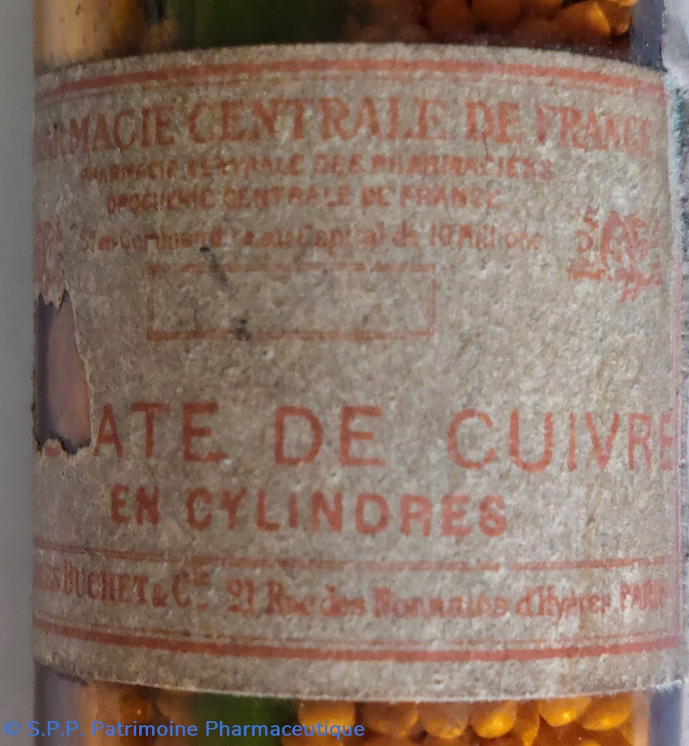 science pharmacie ate de cuivre en cylindres flacon verre ambre