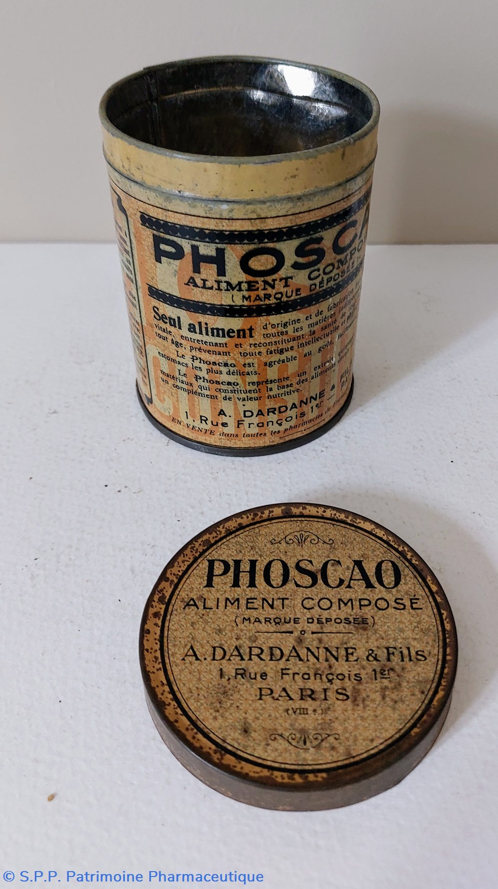 PHOSCAO / Aliment composé / Boîte métal. 6 science pharmacie phoscao aliment compose boite metal