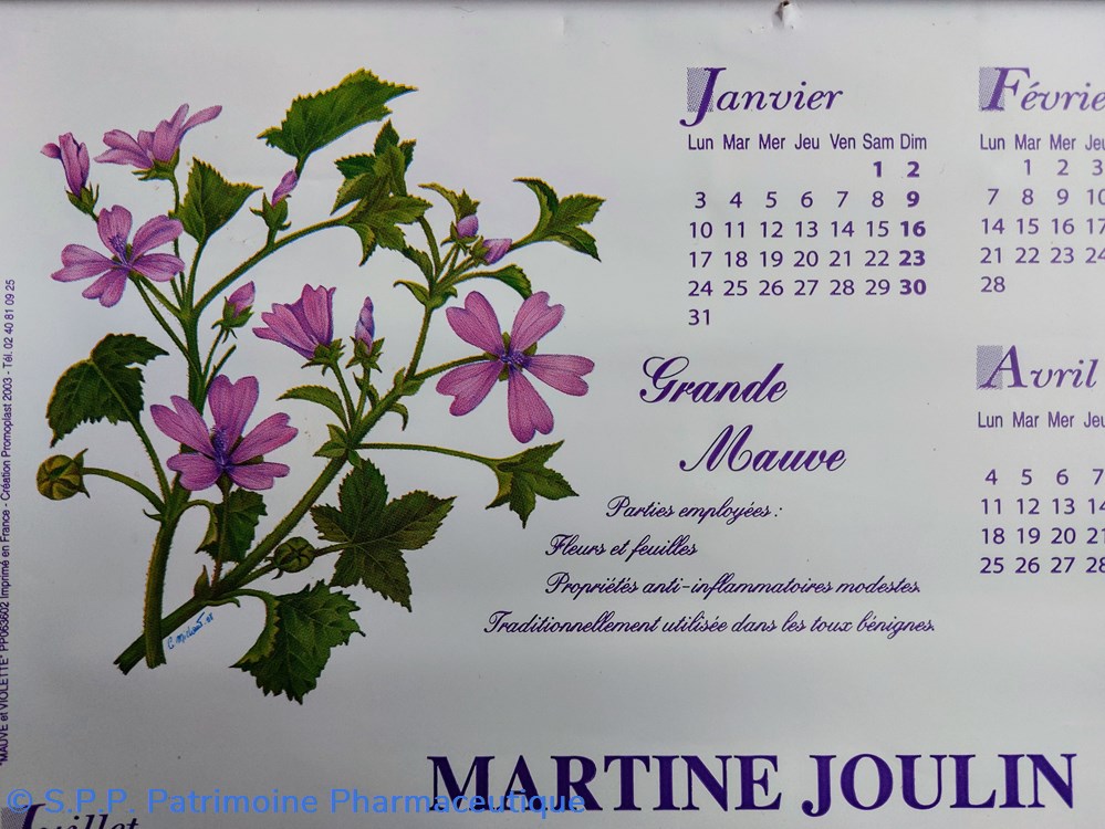 science pharmacie calendrier 2005 grande mauve violette