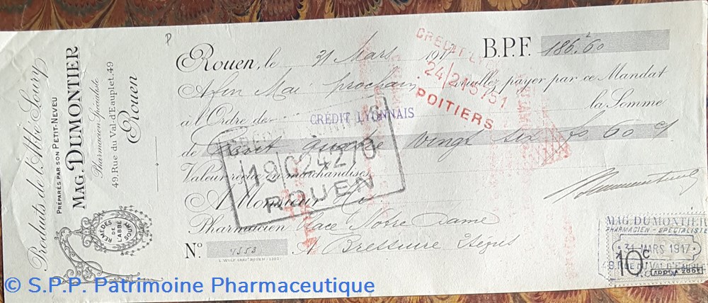 Lettre de change DUMONTIER ROUEN 1917 documents anciens lettre de change dumontier rouen 1917