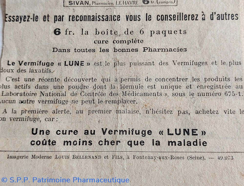 documents anciens vermifuge lune