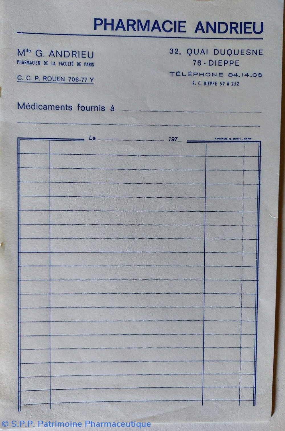 Factures Pharmacie ANDRIEU à Dieppe 2 documents anciens factures pharmacie andrieu a dieppe
