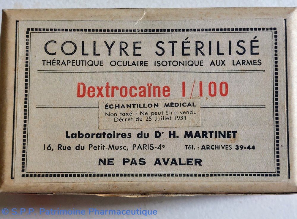 COLLYRE MARTINET DEXTROCAÏNE 1/100 science pharmacie collyre martinet dextrocaine 1 100