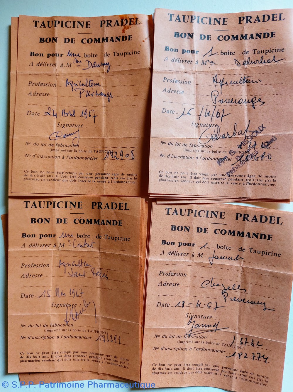 documents anciens taupicine pradel bons de commande