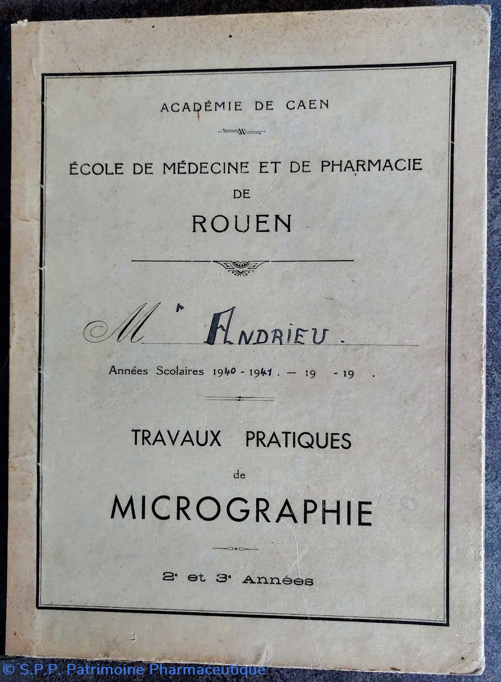 Cahier d'étudiant T. P. de micrographie 1940-41 documents anciens cahier etudiant t p de micrographie 1940 41