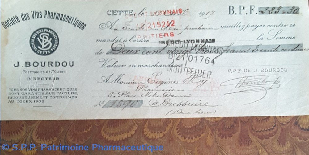 documents anciens lettre de change sie des vins pharmaceutiques avril 1917