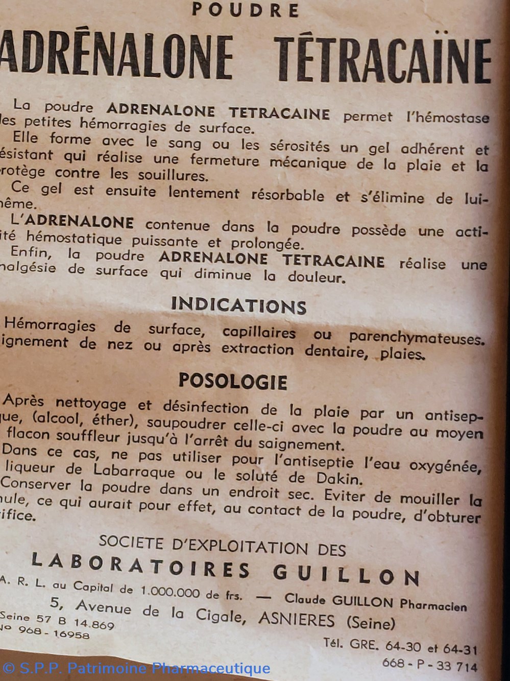 science pharmacie adrenaline tetracaine poudre guillon