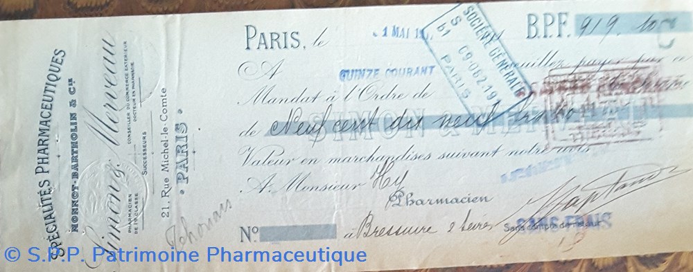 documents anciens lettre de change simon et merveau paris 1er mai 1917
