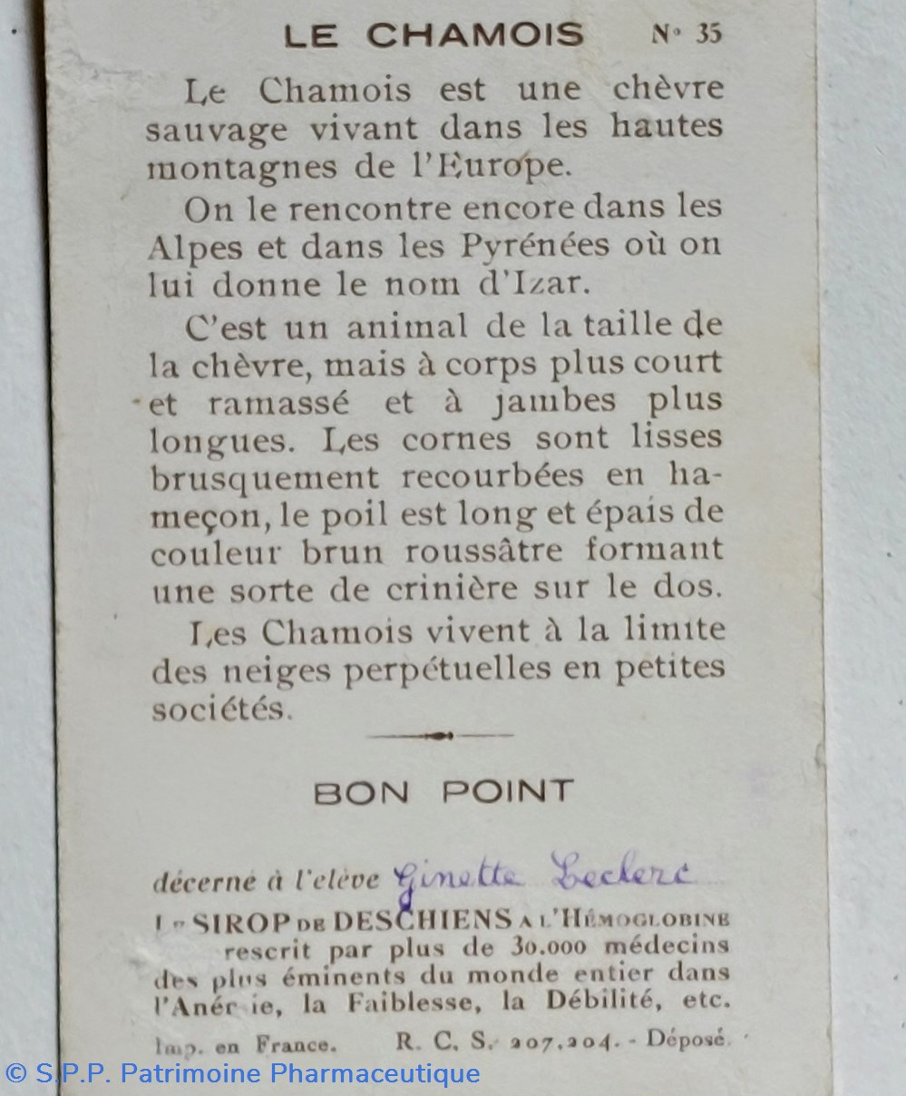 Sirop de Deschiens/ Bon - point "Le chamois" 2 science pharmacie sirop de deschiens bon point le chamois