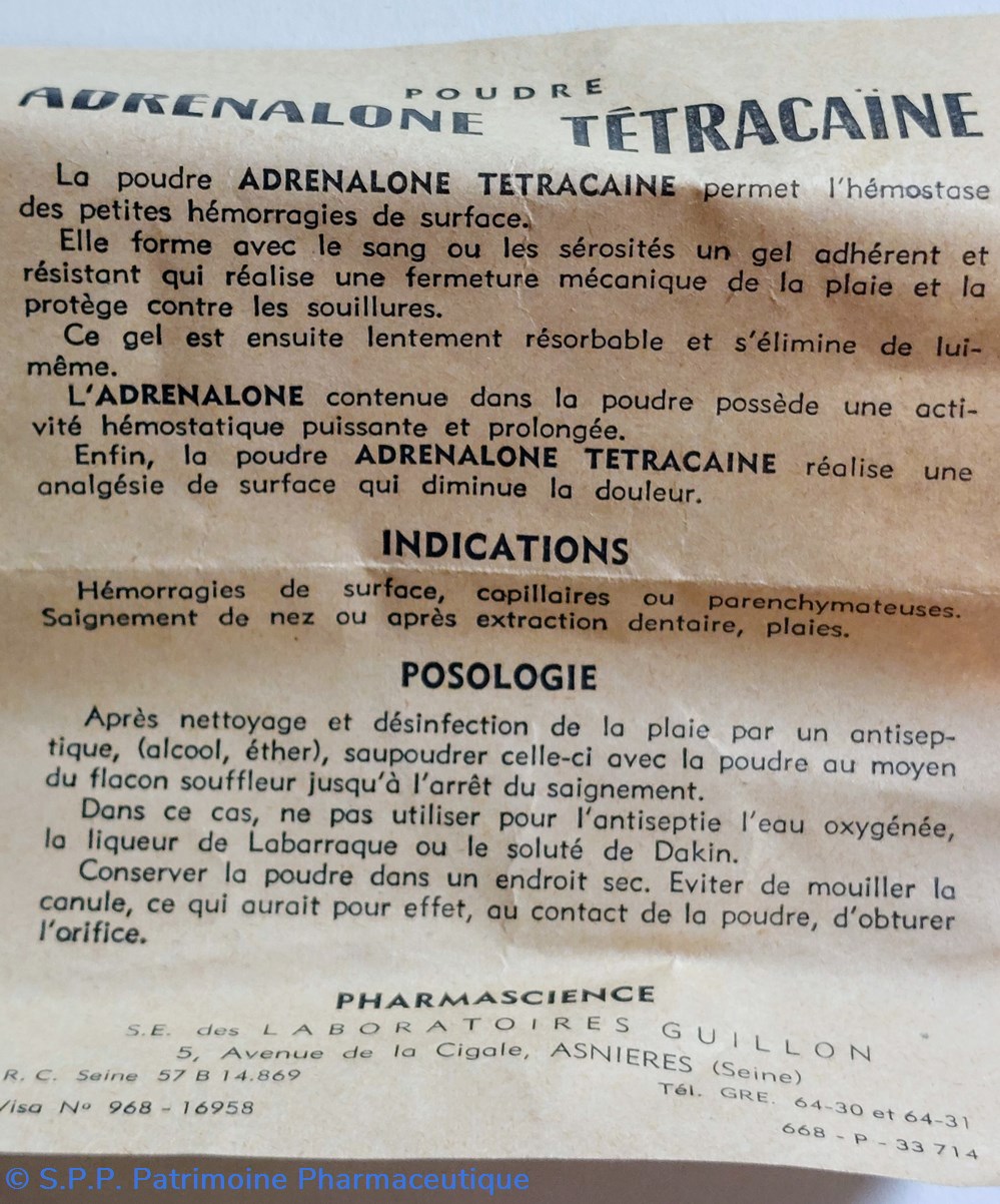 science pharmacie adrenalone tetracaine poudre