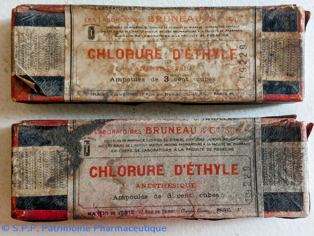 CHLORURE D'ÉTHYLE 2 ampoules 3 CC. science pharmacie chlorure ethyle 2 ampoules 3 cc