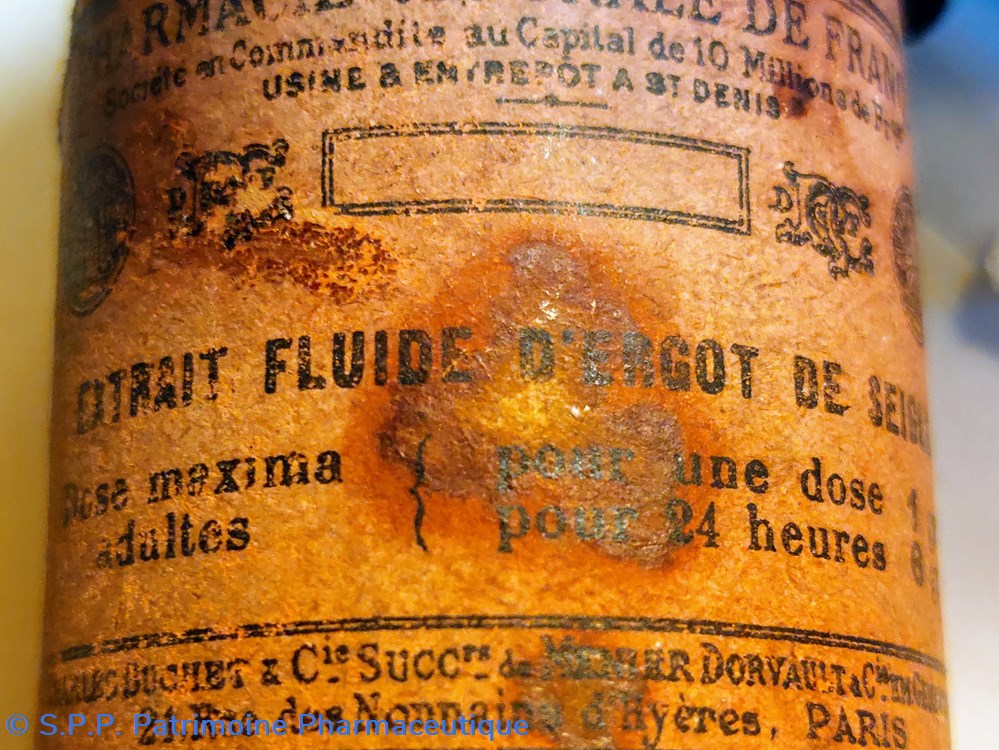 Flacon 10 cm verre ambré "Extrait Fluide d'ergot de seigle" 2 science pharmacie flacon 10 cm verre ambre extrait fluide ergot de seigle