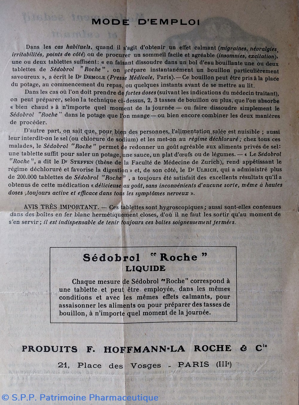 SEDOBROL "Roche" info produit documents anciens sedobrol roche info produit