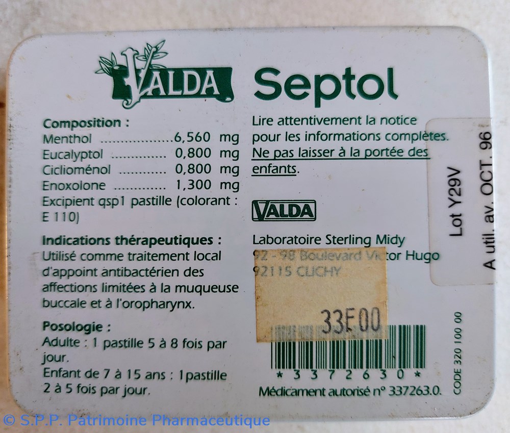 science pharmacie septol 40 pastilles valda