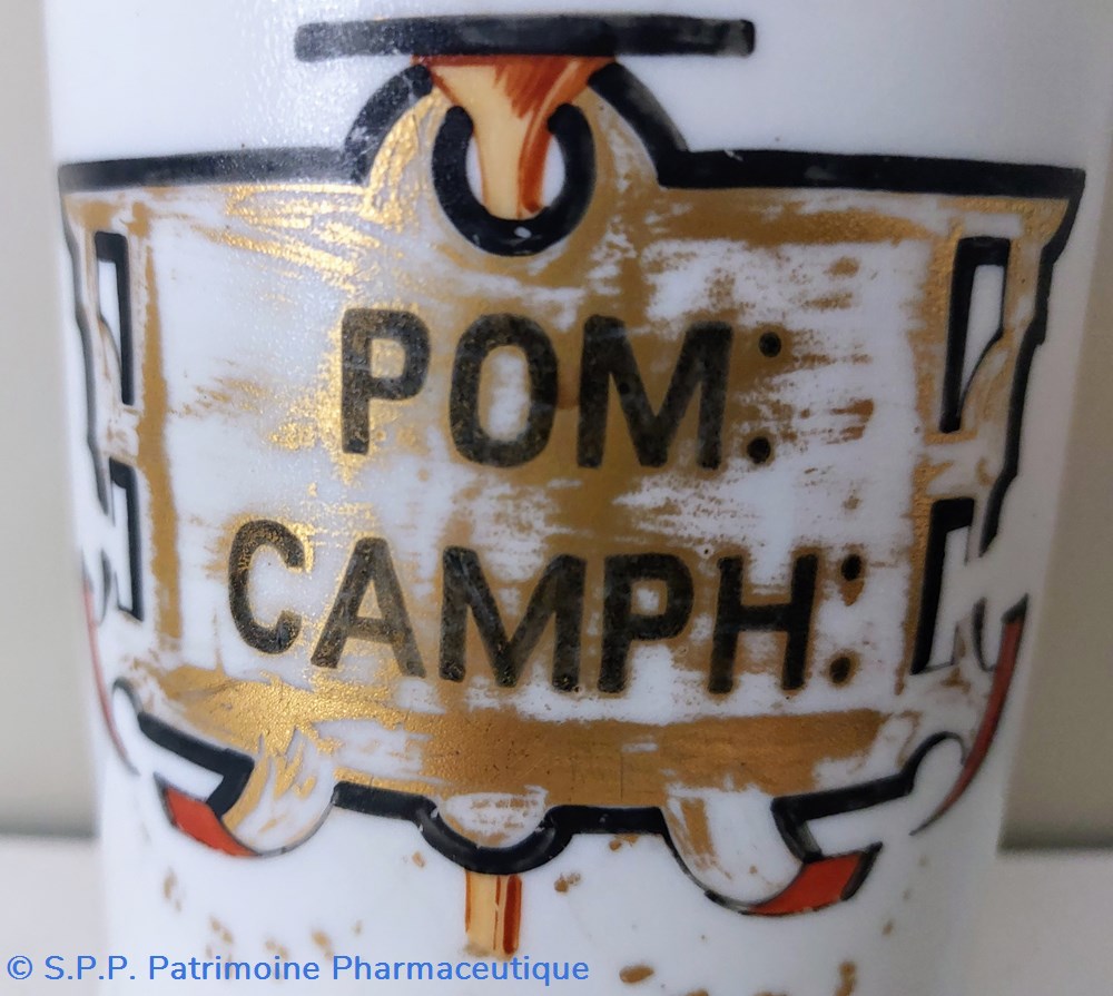 POM: CAMPH: pot faïence 2 science pharmacie pom camph pot faience