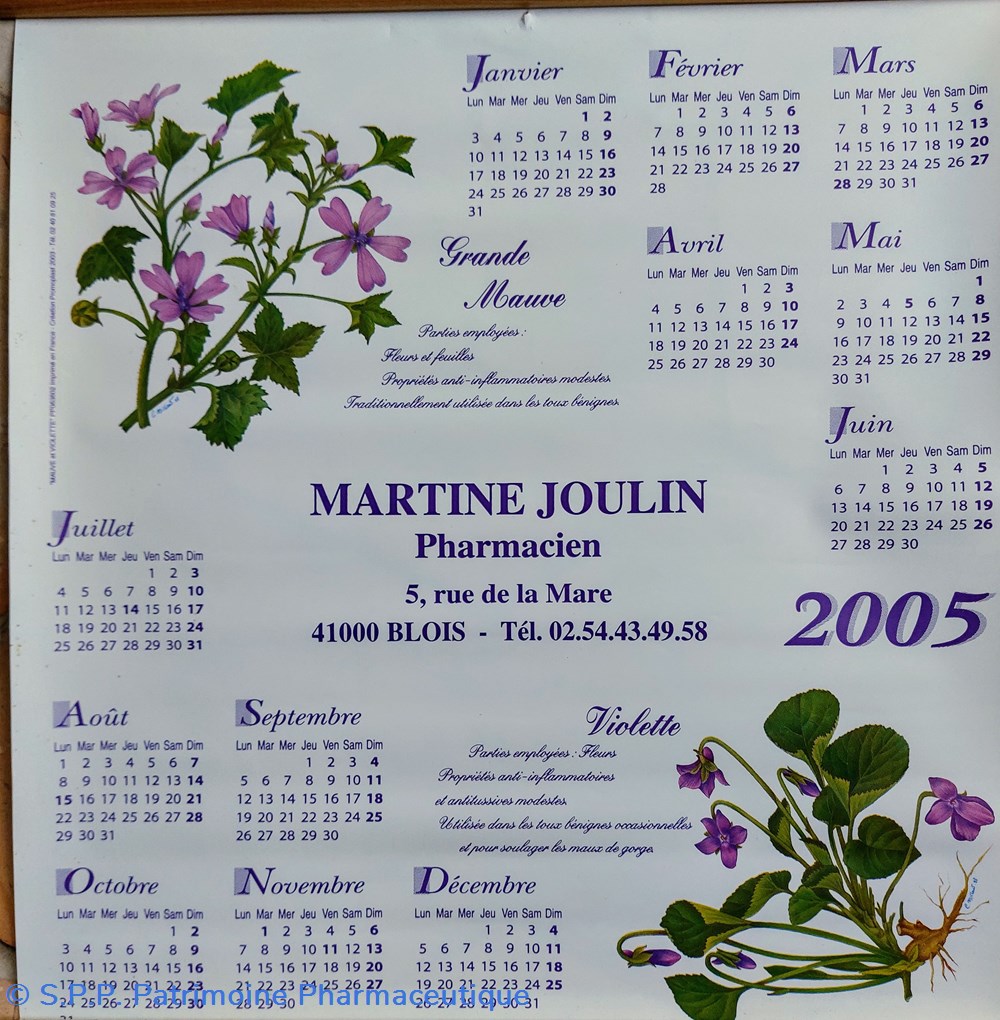 science pharmacie calendrier 2005 grande mauve violette