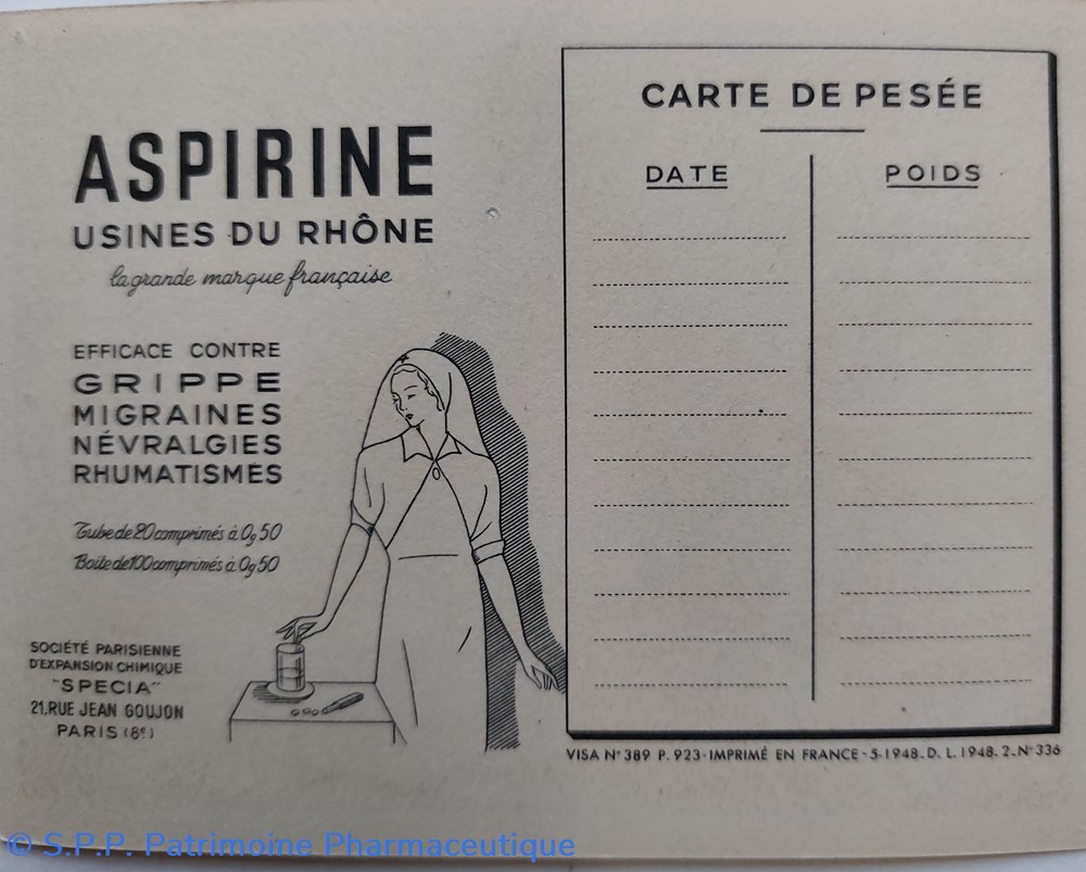 Carte de pesée Aspirine Usine du Rhône objets publicitaires carte de pesee aspirine usine du rhone