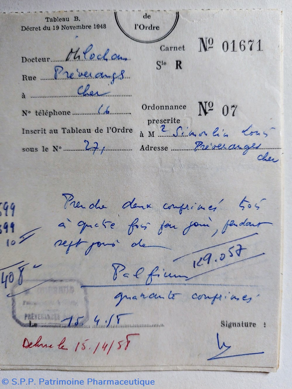 documents anciens ordonnances 1958 a 1979 preveranges cher