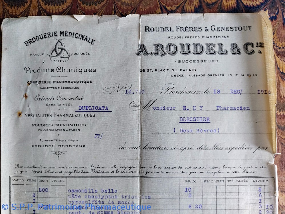 documents anciens facture a roudel 18 dec 1916