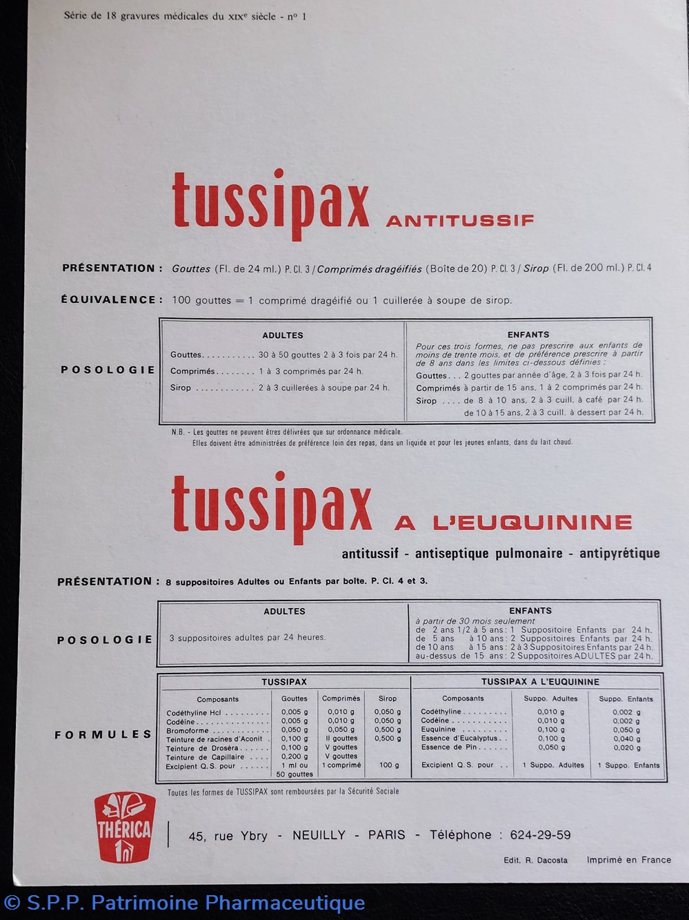 Affiche / TUSSIPAX THÉRICA 4 objets publicitaires affiche tussipax therica