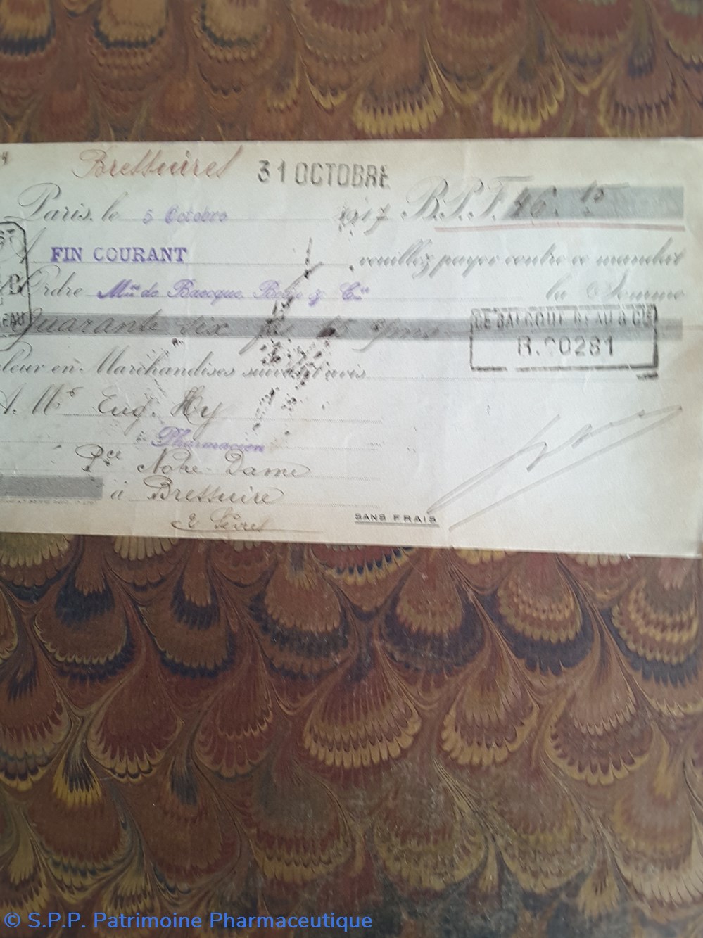 documents anciens lettre de change j bachelet paris 1917