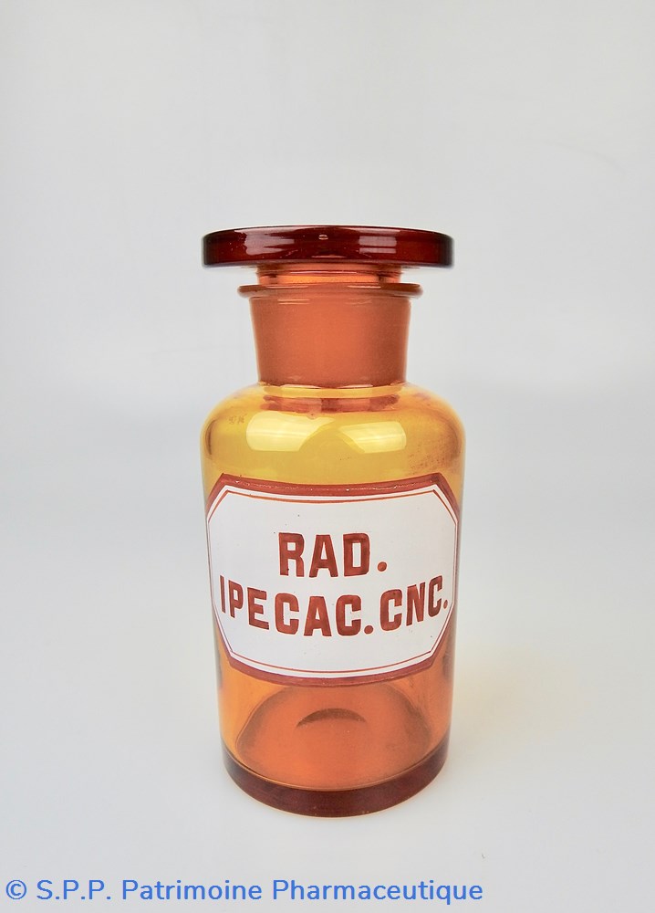 science flacon de pharmacie en verre ambre moyen modele a etiquette blanche et rouge