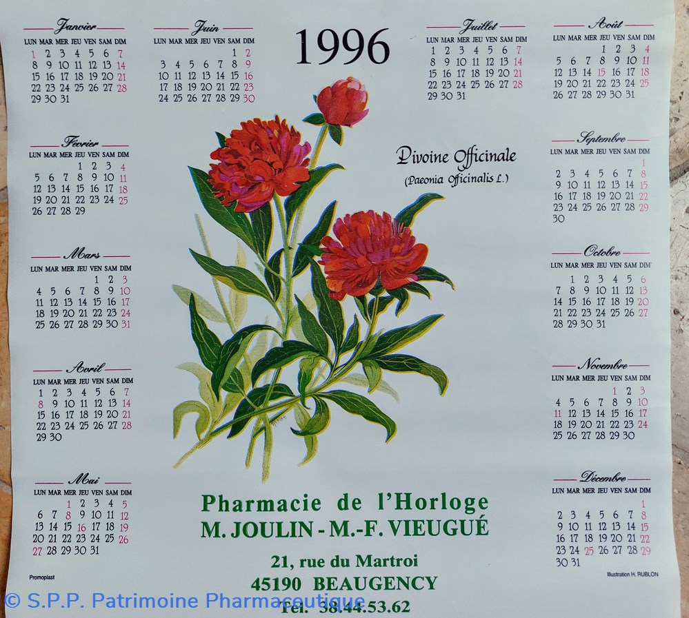 science pharmacie calendrier 1996 pivoine officinale
