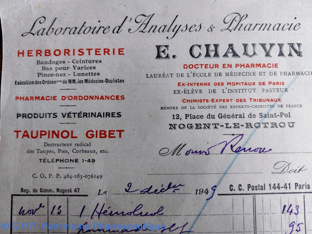 Facture E. CHAUVIN Nogent le Rotrou 2/12/1949 2 documents anciens facture e chauvin nogent le rotrou 2 12 1949