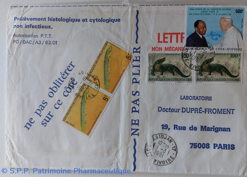 documents anciens enveloppe ambassade pour examens de sante