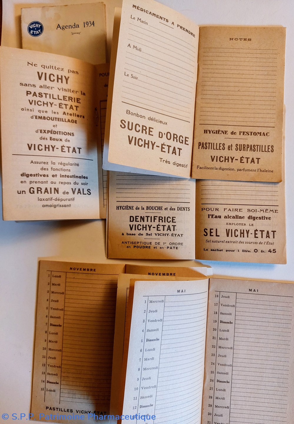 AGENDAS VICHY ETAT 1934- 1939 7 objets publicitaires agendas vichy etat 1934 1939
