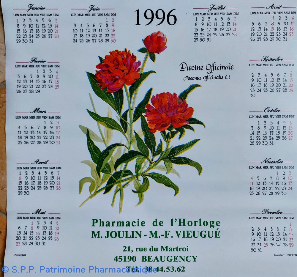 science pharmacie calendrier 1996 pivoine officinale
