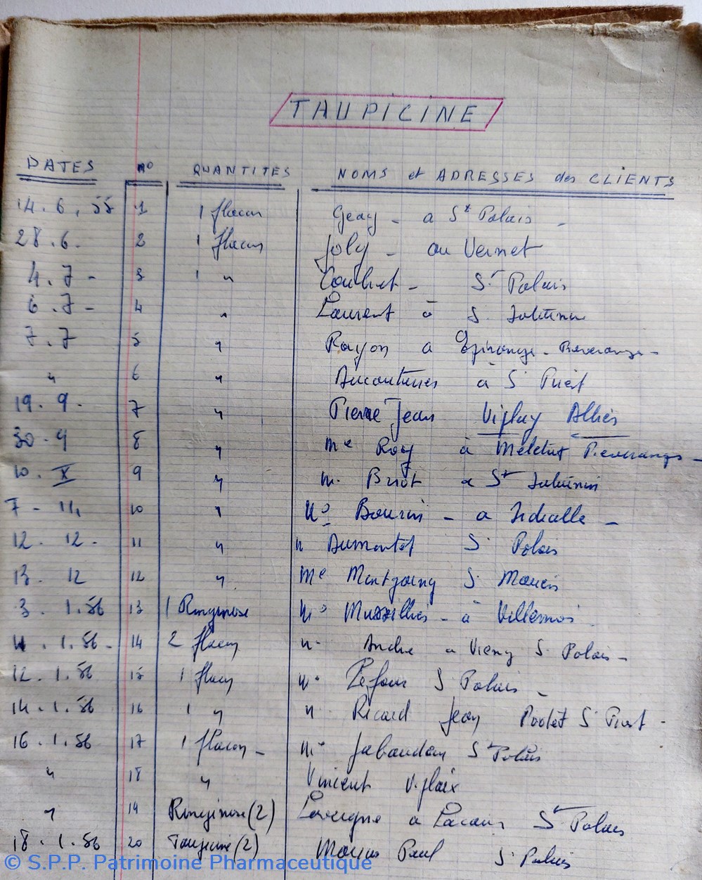 Taupicine ordonnancier 1955- 1966 documents anciens taupicine ordonnancier 1955 1966