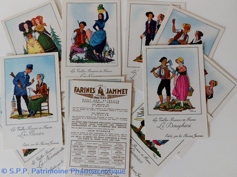 Cartes costumes régionaux FARINES JAMMET 4 objets publicitaires cartes costumes regionaux farines jammet