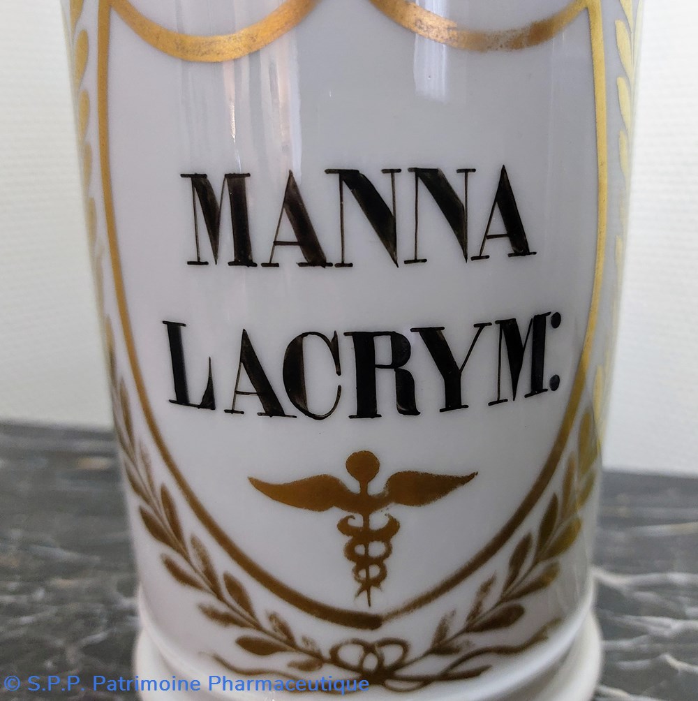 Pot faïence blanche MANNA LACRYM: 2 science pharmacie pot faience blanche manna lacrym