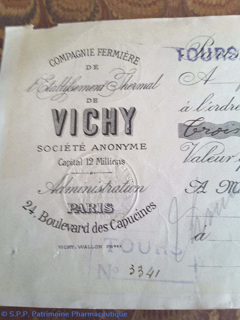 Lettre de change Cie Fermiere de l'Etablissement Thermal 31 mai 1917 3 documents anciens lettre de change cie fermiere de etablissement thermal 31 mai 1917