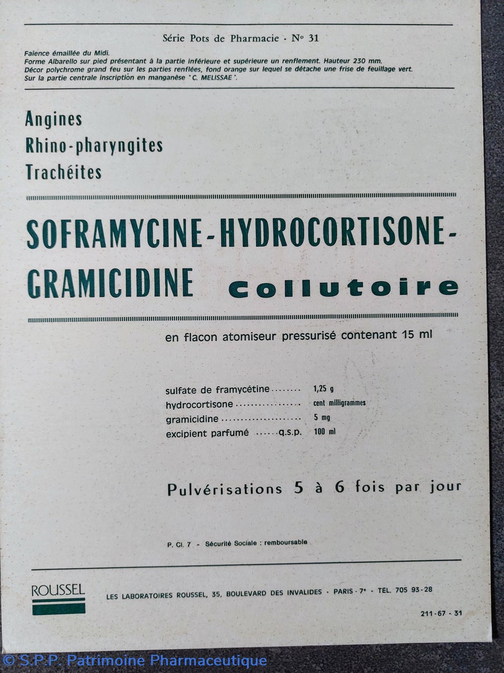ROUSSEL Pot de Pharmacie No 31 2 objets publicitaires roussel pot de pharmacie no 31