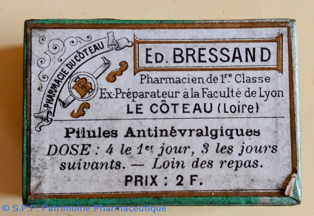 Boîtes BRESSAND / Pilules Antinevralgiques science pharmacie boites bressand pilules antinevralgiques