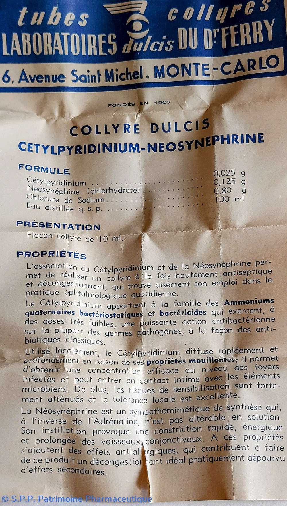 COLLYRE CETYL- PYRIDINIUM NÉOSYNÉPHRINE DULCIS 6 science pharmacie collyre cetyl pyridinium neosynephrine dulcis