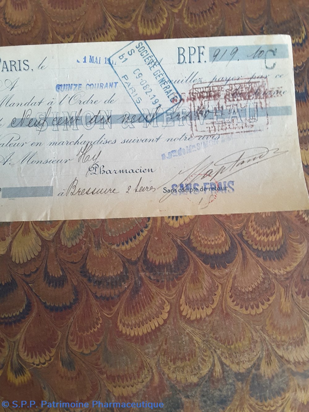 documents anciens lettre de change simon et merveau paris 1er mai 1917