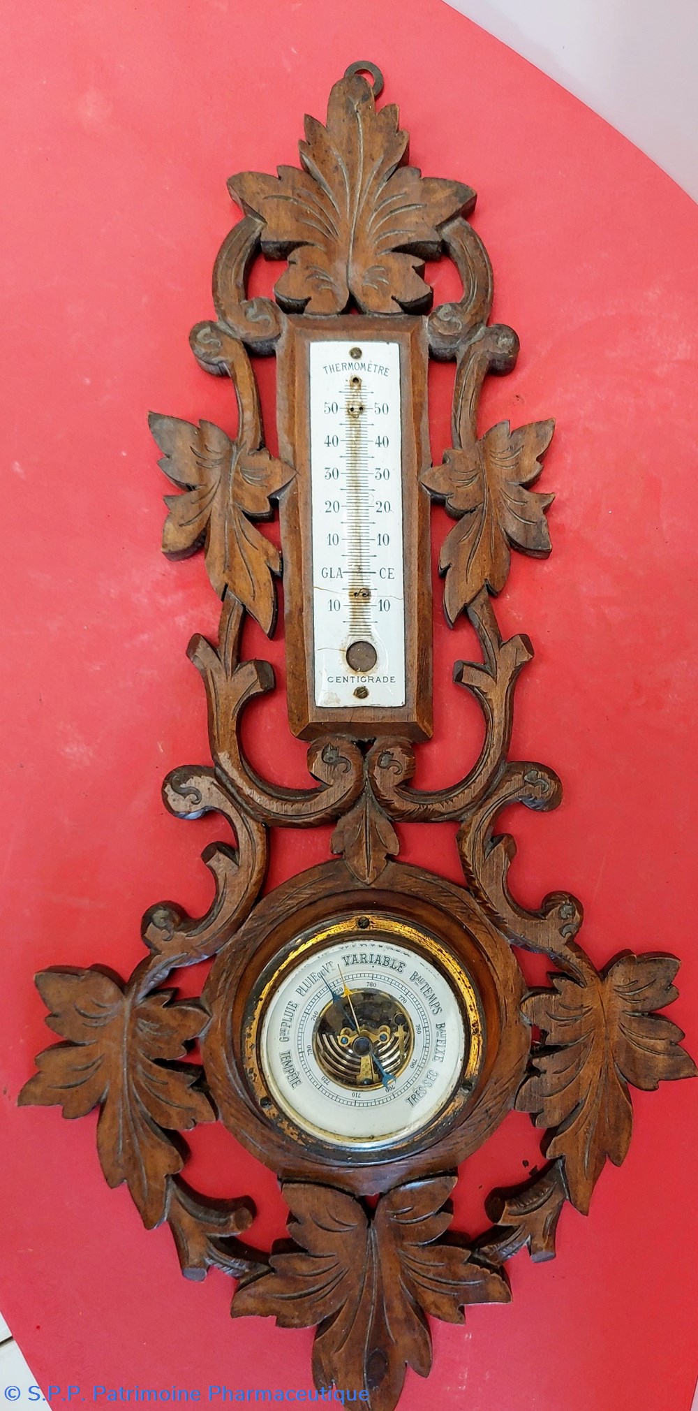 science pharmacie barometre thermometre mural support en bois